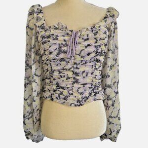 FREE PEOPLE Shirred Corset Top Purple Floral Small